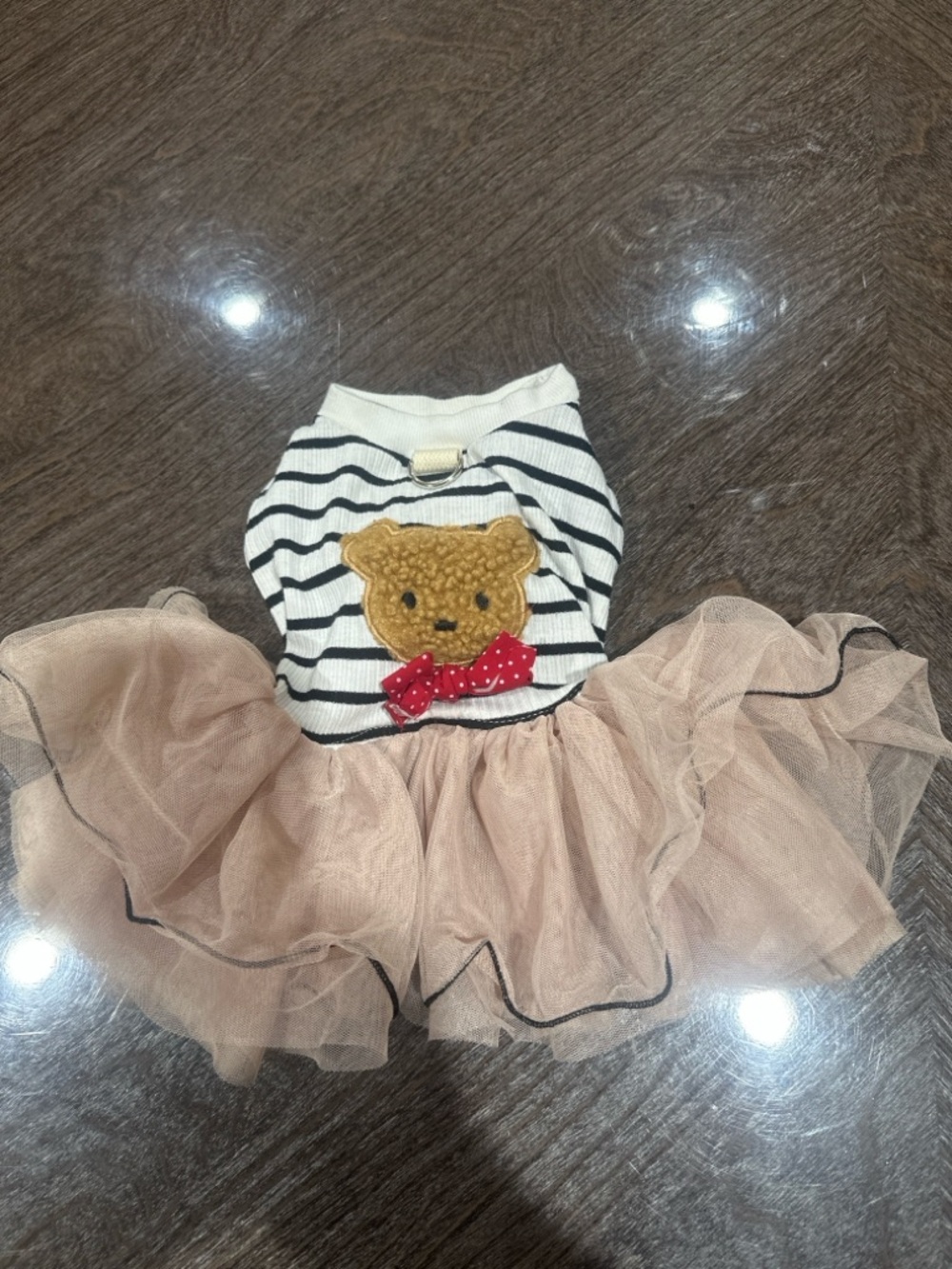 Striped Teddy Bear Tulle Dog Dress - Pink Accent - Picture 2 of 3
